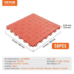 【Spotlight Day】VEVOR Garage Tiles Interlocking, 12 x 12 x 0.53 inch 50 Pack Garage Floor Covering Tiles, Non-Slip Double-Sided Texture Garage Flooring Tiles, for Garages, Basements, Repair Shops, Red