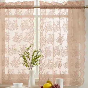 HLC.ME Jolene Floral Lace Tiers Set of 2 Light Romantic Airy Sheer Curtains for Home Decor Easy Install Versatile Inexpensive Window Treatment
