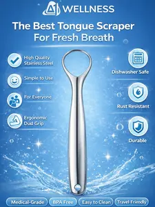 Round Head Stainless Steel Tongue Scraper, Gentle Oral Care Cleaner, 3 Pack
