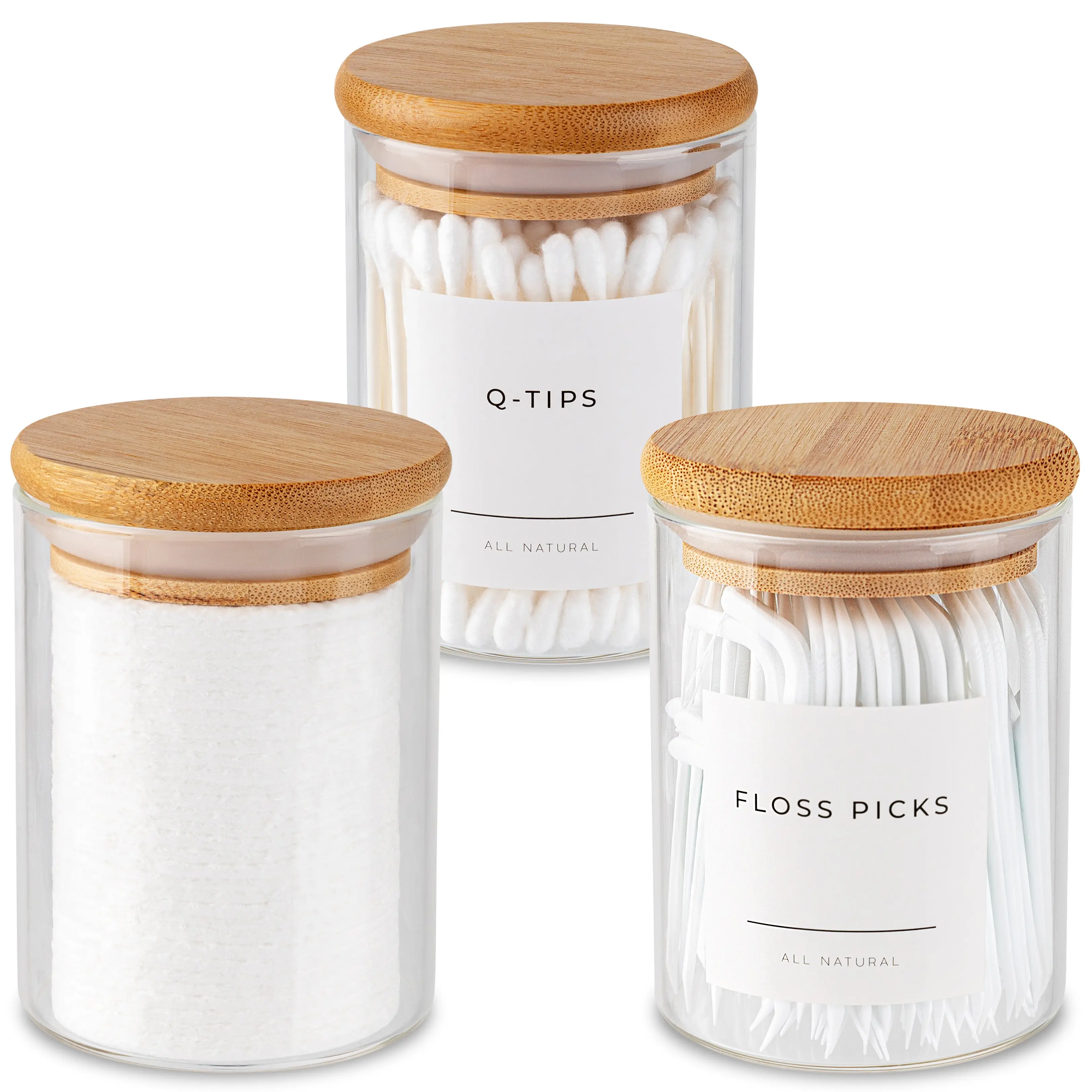 Mini Glass Apothecary Jars with Bamboo Lids, Set of 3, 10 oz Spice Jars Storage Organizer