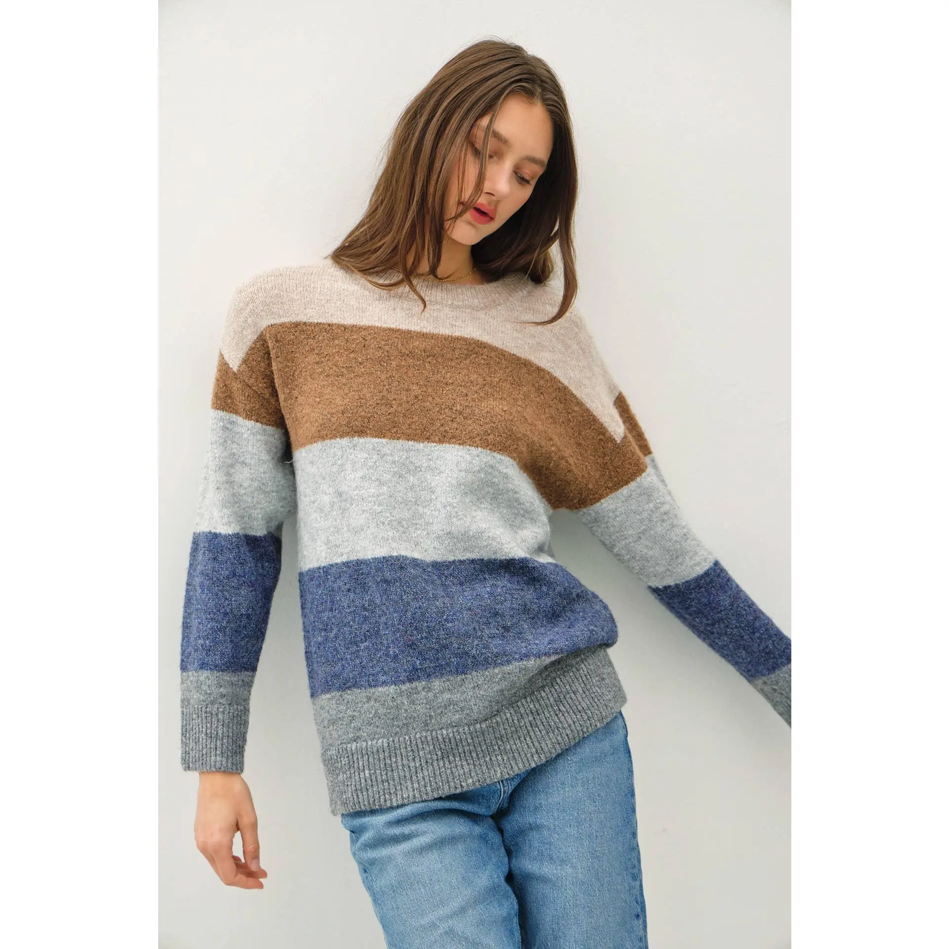WOOL BLEND COLOR GRADIENT SWEATER