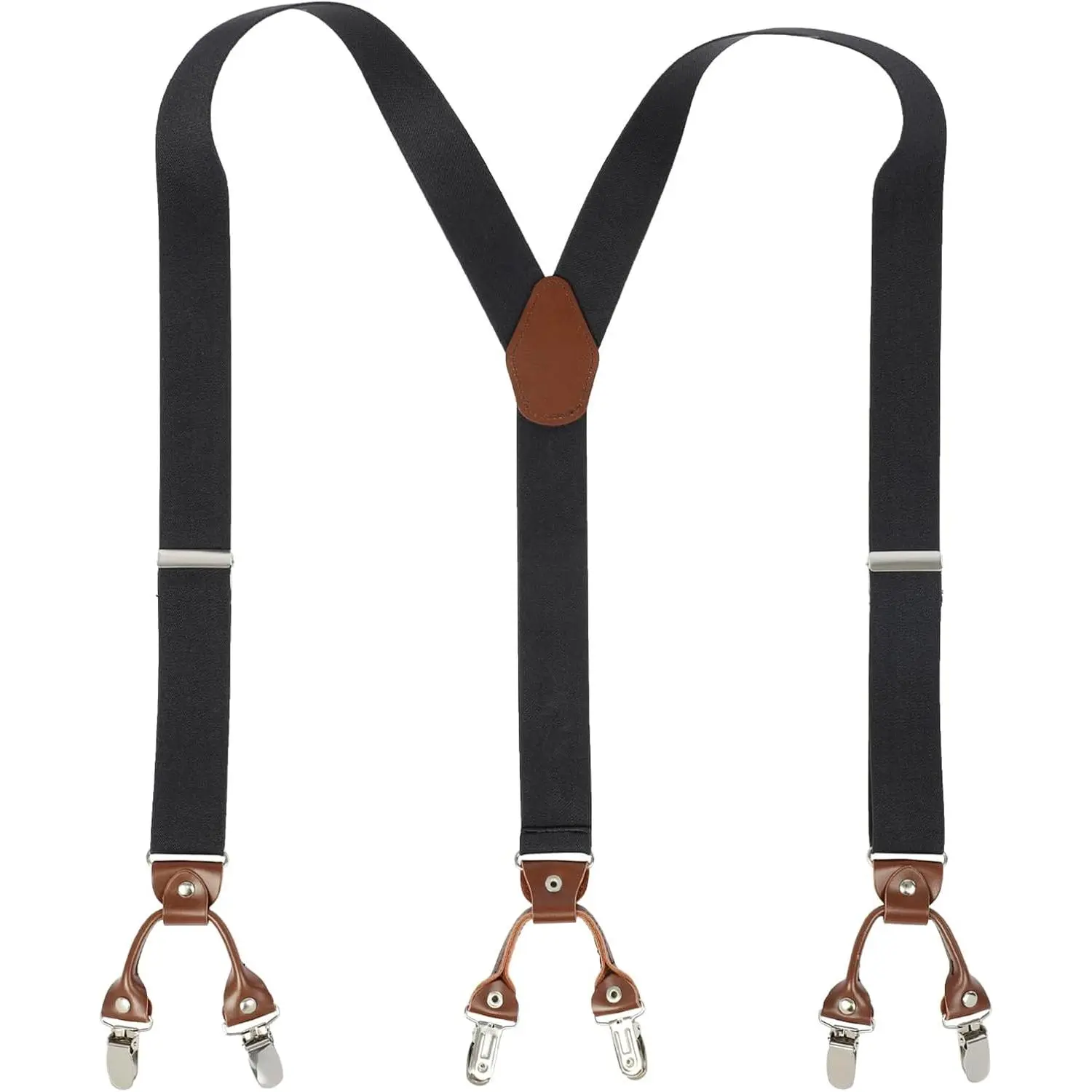 Men's Heavy Duty Y-Back Suspenders with Strong Clips, 1.4" Wide Stretchy Elastic & Polyurethane, Adjustable for Work, Birthday & Father's Day Gift, Valentine's Day, Leather Patch, Stretchy Fabric, Thoughtful Gift, Sons, Husbands, X-Shaped