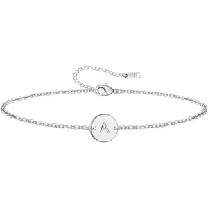 Personalized Initial Bracelet for Women Stainless Steel Letters Bracelet Delicate Coin Dainty Disc Alphabet Charm Bracelet Monogram Name Bracelet