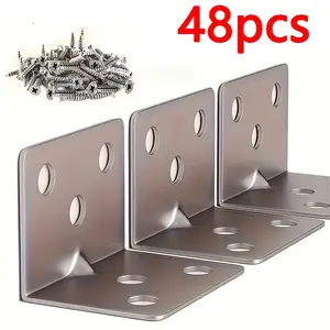 48-Piece Iron L-Bracket Set with Screws, 90-Degree Angle Support for Furniture, Shelves, Cabinets, Desks, Durable Metal Brackets