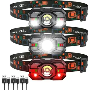 Rechargeable Headlamp Flashlight 3-Pack, 2000 Lumen Super Bright LED Headlamp with Red Light, Headlamps for Adults and Kids, Waterproof Lightweight Headlamp for Outdoor Camping Running Hiking Fishing