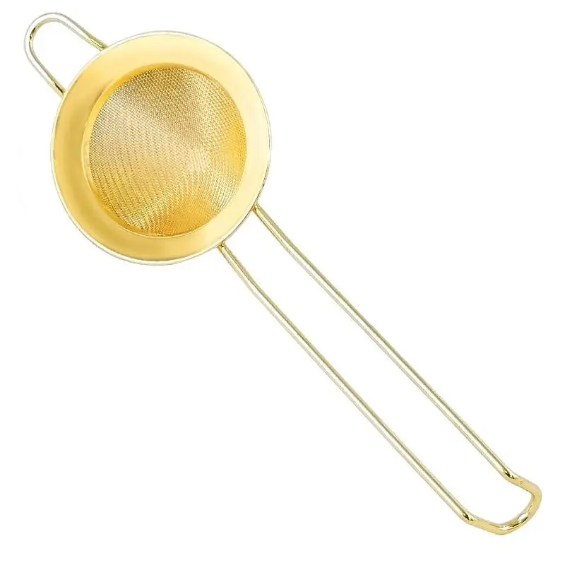 BarConic® Gold-Plated Steel Bar Strainer, Fine Mesh, 2.25 in Diameter, 3 in Wide, Elegant High-Quality Utensils for Kitchen, Essential for Cocktail Making
