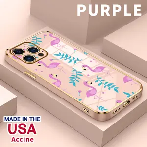 Electroplating Phone Case for iPhone 16 15 14 Pro Max 13 12 11 XR XS Plus Pink Flamingo Play Pattern Classic Square Design Non Slip TPU Soft Shell for