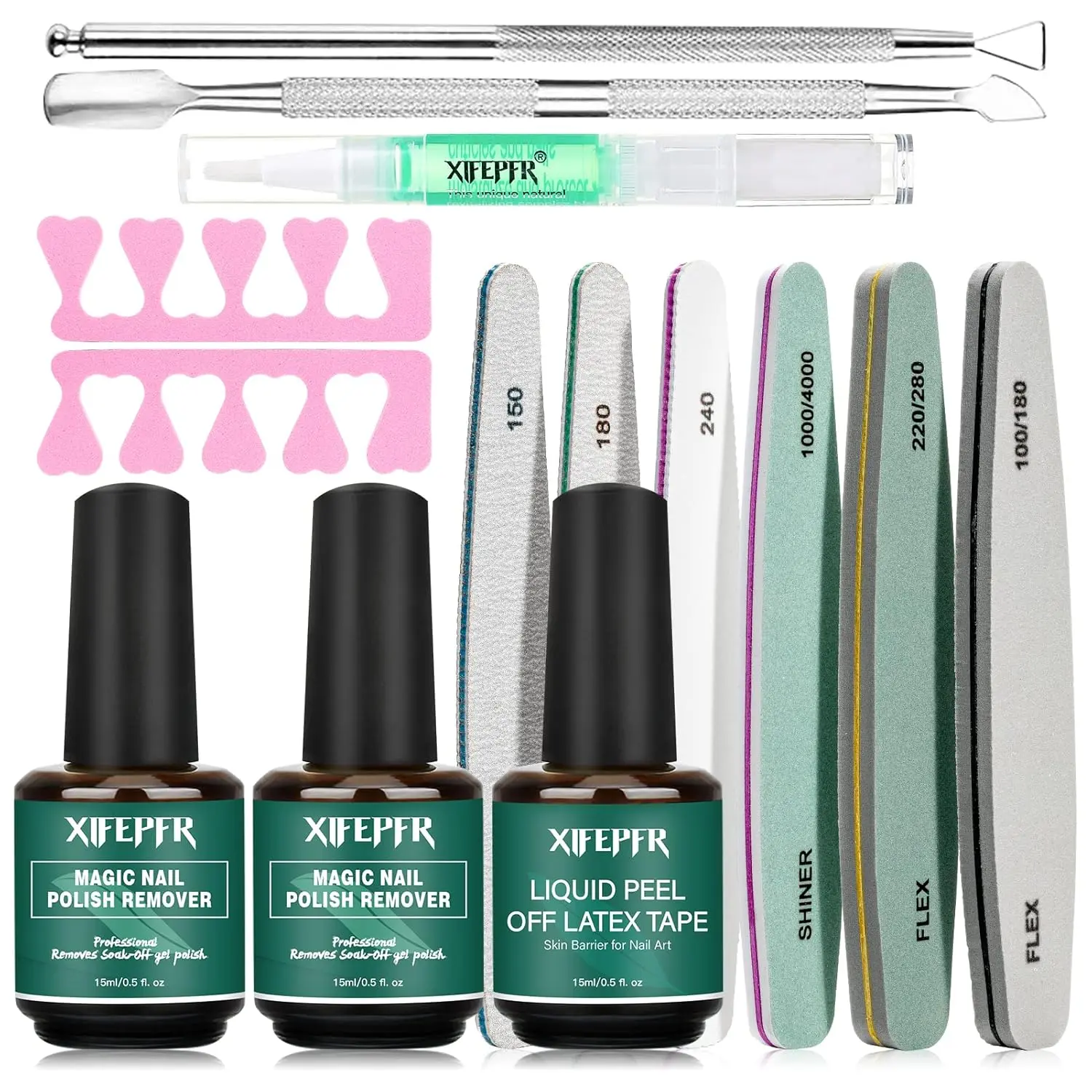 Gel Nail Polish Remover Kit, 1 Set Gel Nail Polish Remover Liquid with Nail File & Wooden Stick & Nail Brush, Nail Art Removal Tool for Women & Girls, Nail Products, Gel Polish Remover For Nails