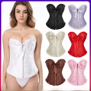 2026 strapless lace corset, front zipper waist-cinching design, vintage floral jacquard corset, suitable for parties, clubs, and cosplay