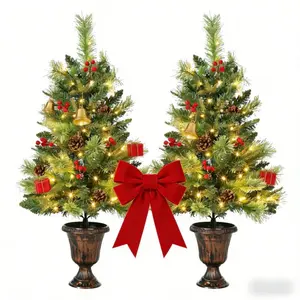 2 Pack Tabletop Christmas Trees, 36 Inch Artificial Small Christmas Trees with Pine Cones & Red Berries, Mini Xmas Tree for Home Table Windowsill Office Desk Mantel