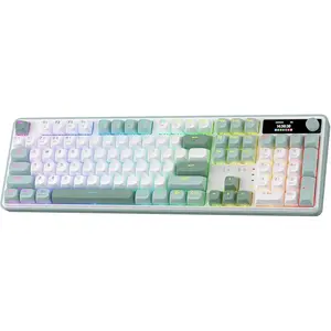 Redragon K761 Wireless Gasket Gaming Keyboard w/Hype Screen & Knob, 104 Keys Mechanical Keyboard, Easy-Control 1.14’’ TFT Info Display, 5-Layer Noise Dampening, Custom Linear Switch, Jade Cloud Color
