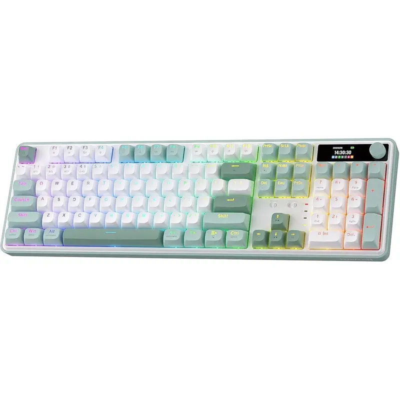 Redragon K761 Gasket Structure Wireless Gaming Keyboard - 104 Keys Mechanical, Creamy, 1.14'' TFT Hype Screen, Knob Brightness Control, 5-Layer Noise Dampening Foam & Silicone, Custom Linear, Jade Cloud, Tri Mode, TikTokShopBackToSchool