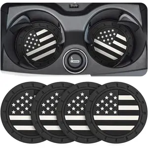 4 Pack Car Cup Holder Coasters, Colored American Flag US Flag Insert Car Cup Coaster, 2.75 Inch Anti Slip Shockproof Embedded Drink Mat, Vehicle Interior Decor Accessories
