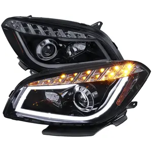2008-2012 Chevrolet Malibu LS LT LTZ Hybrid LED Bar Projector Headlights w/ LED Turn Signal Lights (Glossy Black Housing/Smoked Lens)