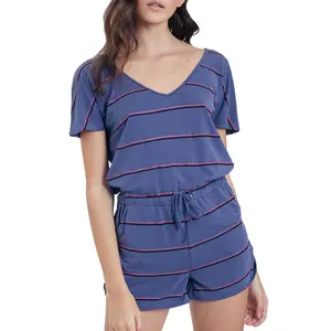 Another Love Mindy Stripe Romper in Dark Denim Magenta