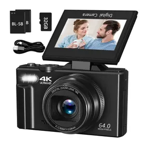 Saneen Digital Camera 4K 64MP Vlogging Camera for YouTube 3''180°Flip Screen 18X Zoom Autofocus 32GB SD Card Video Cameras for Beginners