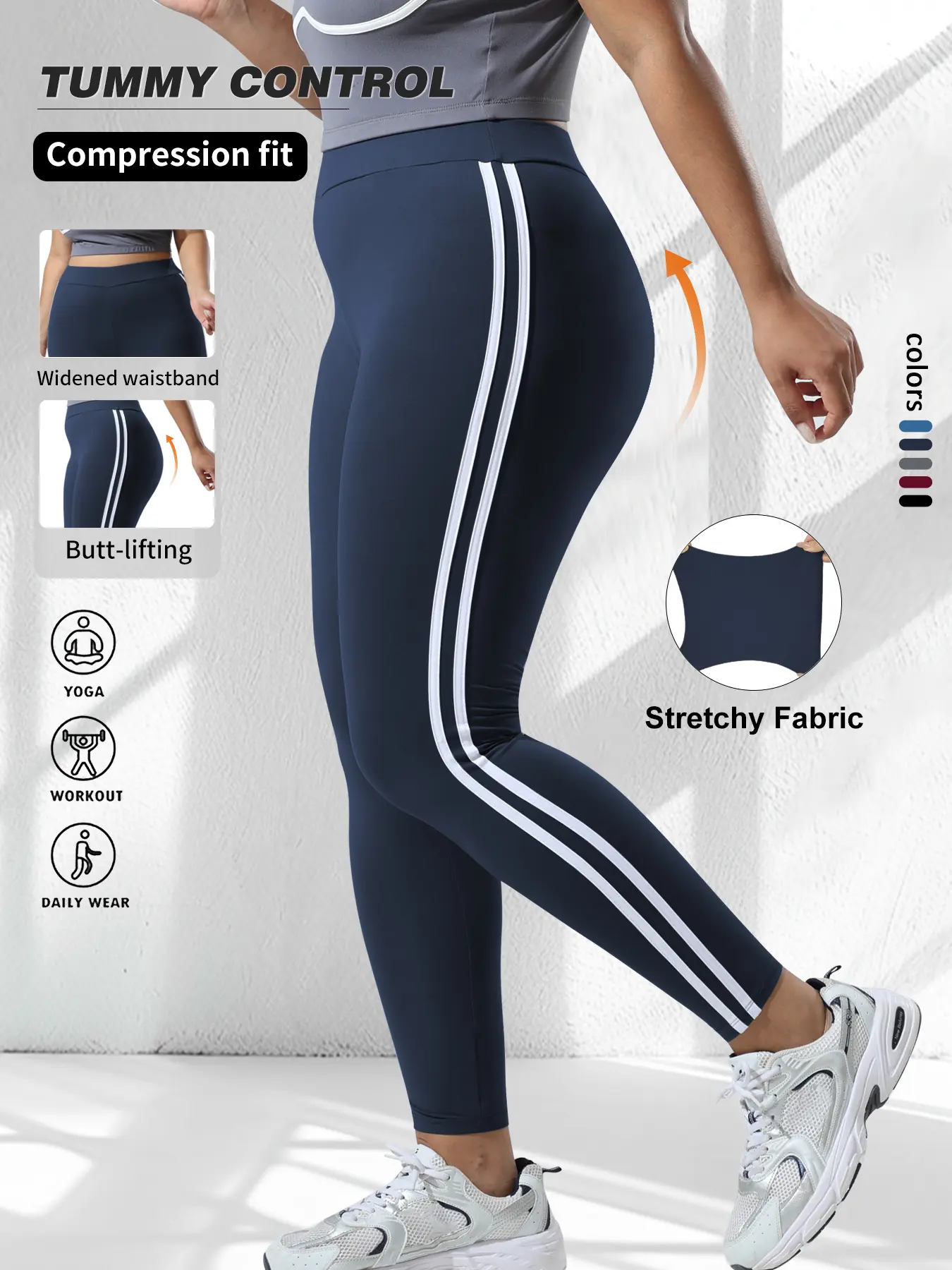 Women's Plus Size High Waist Skinny Pants, Stretchy Soft Fabric, Side Stripes Design, Casual Fashion Essential for Daily Wear, Shaping Leggings, High Waisted Leggings
