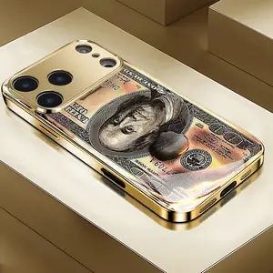 NEW RELEASE Electroplated Gold Transparent Phone Case for iPhone 17 Pro Max/17E/16 Pro/15 Plus/14 Pro Max/13/12/11 Pro, Trendy and Beautiful, Halloween Birthday Gift with High-end Feel, Banknote Design