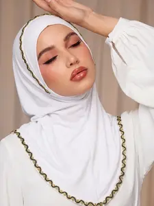 Women's Instant Hijab with Rhinestones, Soft Jersey Modal Fabric, Plain Design, All-Season Wear, Muslim Daily Fashion Accessory, Rhinestone Accent