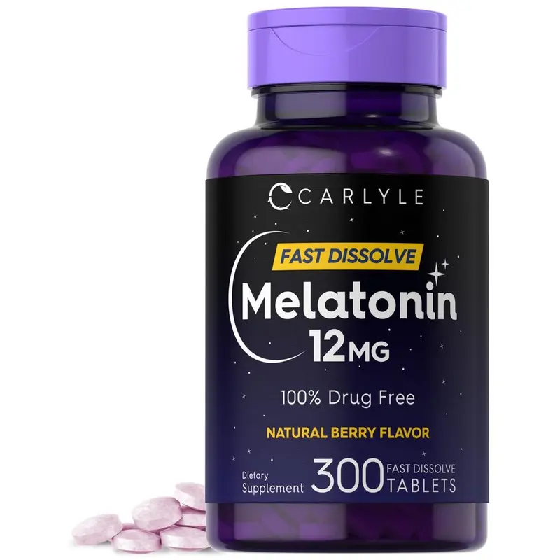 Carlyle Melatonin 12 mg Fast Dissolve 300 tablets | Drug Free | Natural Berry Flavor | Vegetarian, Non-GMO, Gluten Free