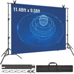11.48 x 9.58 ft Heavy Duty Backdrop Stand, Height Adjustable Photography Backdrop System with 6 Clamps and Carry Bag, Portable Background Support for Parties, Weddings, Events, Photos