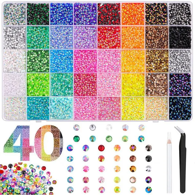 40000Pcs Jelly Synthetic Rhinestones for Bedazzling, 3mm Multicolor Resin Flatback Synthetic Gems for Diamond Art, Bedazzler Kit for Crafting Book Shoes Nail Art