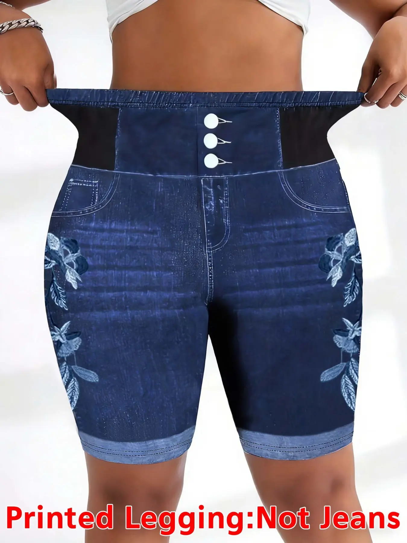 Women's Printed Leggings, Non-Denim Fabric, Yoga Shorts, Stretchy Jean Print, Soft and Comfortable, Flexible, Versatile Design, Fashion Essential, Yoga Wear, Athleisure Shorts, Fit Shorts