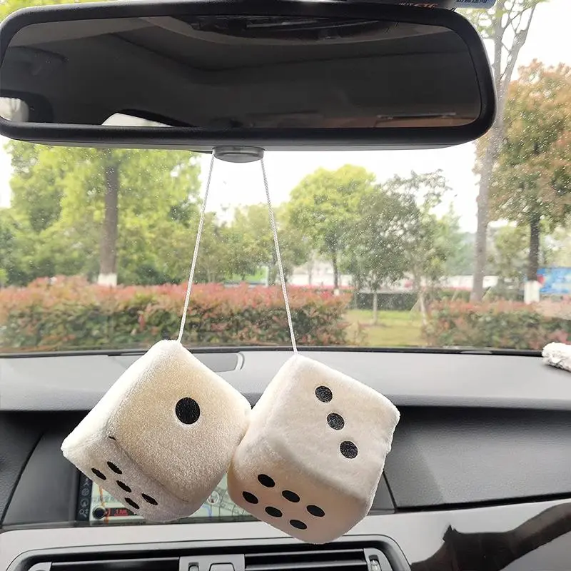 2Pcs Plush Dices Car Hanging Pendant Decor Dice Velvet Dice Model Decoration Rearview Mirrors Styling Car Accessories Interior