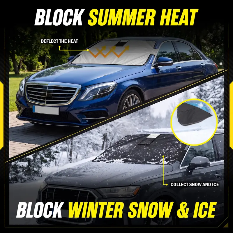 Reversible windshield cover with summer and winter sides