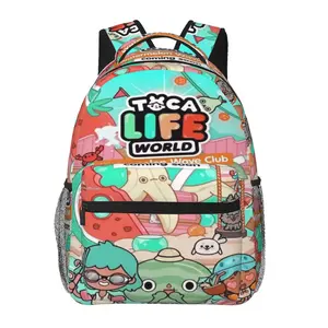 Toca Boca backpack with large capacity — laptop backpack for daily commuting, business, and hiking; cartoon casual Toca Boca merchandise travel daypack and school bag for kids, women, men, and gift giving