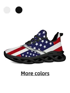 Minimalist & Trendy - Unisex Independence Day Themed Classic American Star-Spangled Banner Print Casual Athletic Sneakers - Skin-Friendly & Breathable, Non-Slip & Wear-Resistant, Versatile for Daily Outings, Campus Wear & Light Sports
