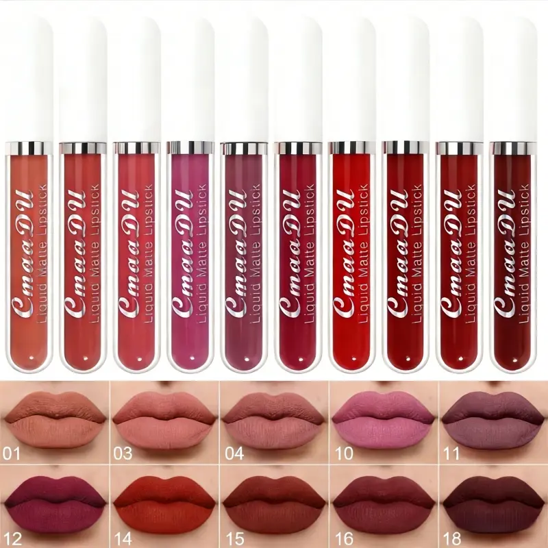 10-Piece Matte Lipstick Multi-Pack, Waterproof and Long-Lasting Cosmetic Lip Gloss, Non-Sticky Makeup Kit for Beginners