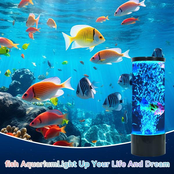 LED Aquarium Bubble Fish Tank Table Lamp, Birthday Christmas Gifts for Adults Kids Teens, Relaxing 6 Color Remote Fake Fish Sensory Night Light for Kids' Room Bedroom Home Decor, Stress Relief