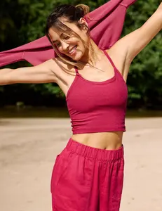 Spacedye Slim Racerback Crop Tank - Berry Red Hthr