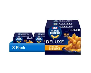 Kraft Deluxe Original Cheddar Macaroni & Cheese Dinner – 8 Pack (3-Count, 14 oz Boxes), Creamy Cheddar Pasta Meal