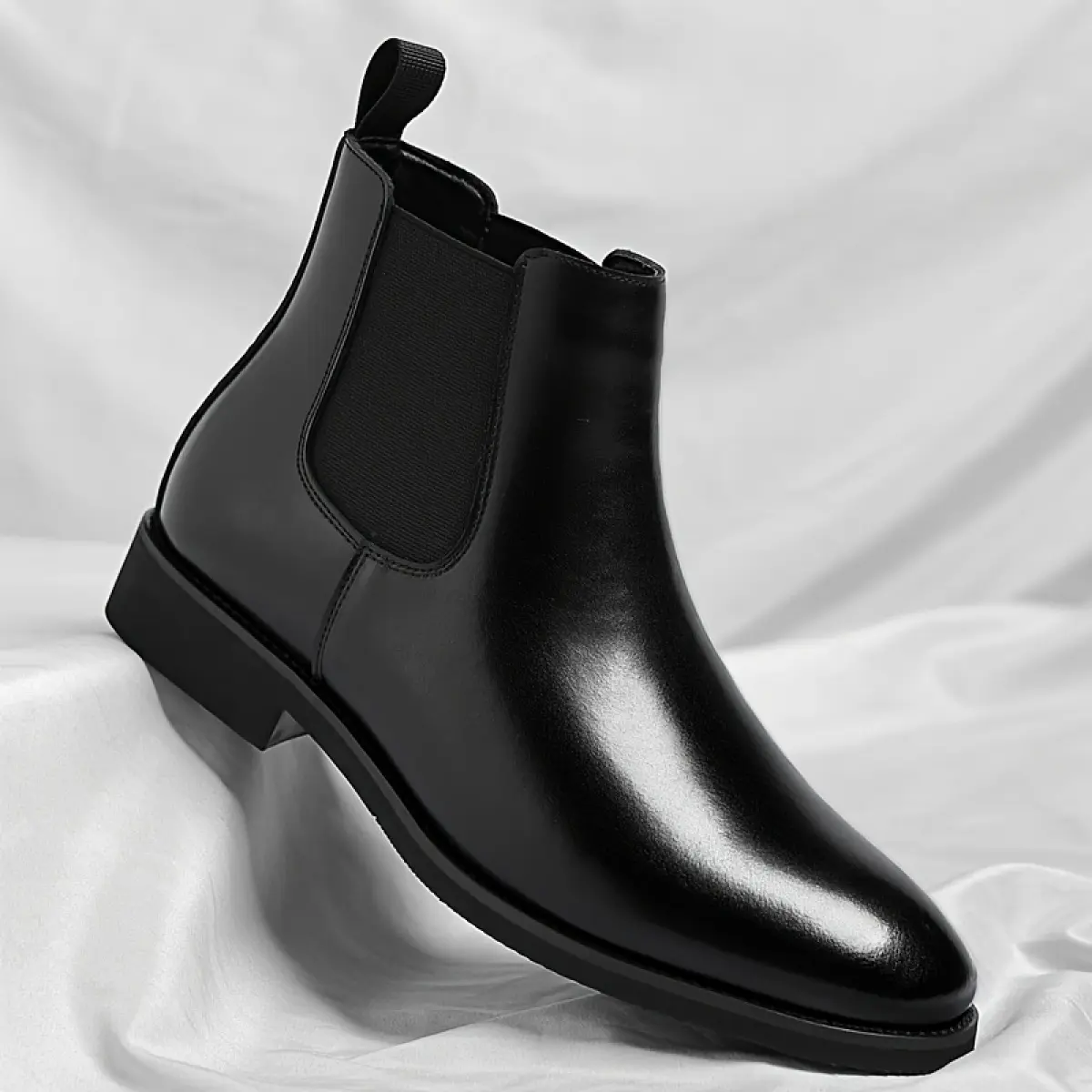 Men's Chic Slip-On Ankle Shoe - Glossy Black Plain PU Leather Upper, Rubber Sole, Closed Sweat-Design Decor, All-Seasons Comfort Footwear for Casual & Business Work Wear
