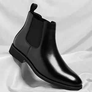 Men's Slip-On Boots Glossy Black Synthetic Leather Upper with Rubber Sole for Casual & Business Wear Comfortable Workboots for Men Boy Walking Shoes Footwear Closed Sweat Design Decor