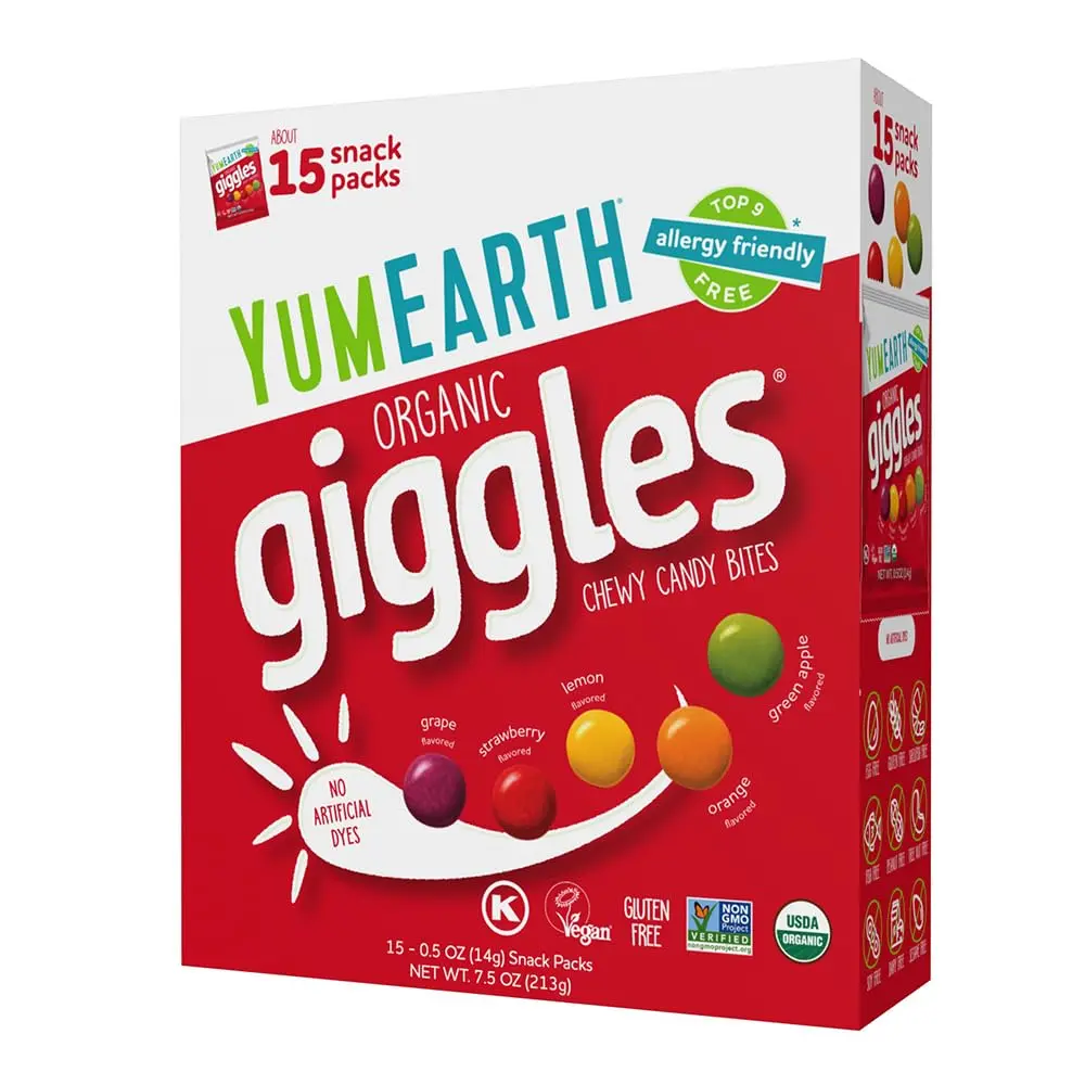 YumEarth Organic Giggles Chewy Candy with Organic Sugar - 0.5oz Snack Packs, 15 Packs (Boxed)
