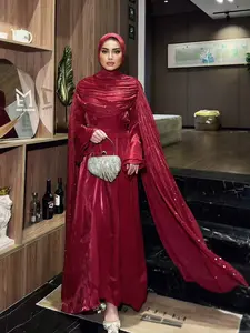 Elegant pleated long robe, reflective evening dress for parties, classy modest dresses, Muslim women’s clothing, Modest Muslim Outfits