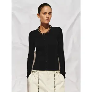 URBAN REVIVO 2026 Spring New Women's Minimalist Ribbed Knitwear Cardigan - Long-Sleeve, Acrylic Blend Fabric, Medium-Length, Multi-Size, Crew Neck, Button-Up Placket, Basic Buttoned Casual Women's Cardigans for Everyday Wear, Buttoned Women's Cardigans