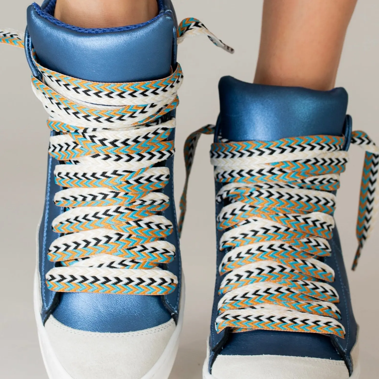 Cream/Black/Turquoise 2.0 Woven Laces for Trending Sneakers | Stylish Flat Shoelaces for Lightweight Shoes, Lace-Up Sports Shoes & Trainer Sneakers