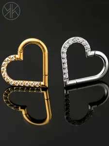 A 16G F136 Titanium Heart-Shaped Nose Ring Suitable for Cartilage Ear And Cochlea Piercings Adorned with CZ. It'S Unisex And Perfect for Everyday Parties Making It an Ideal Gift for Valentine'S Day