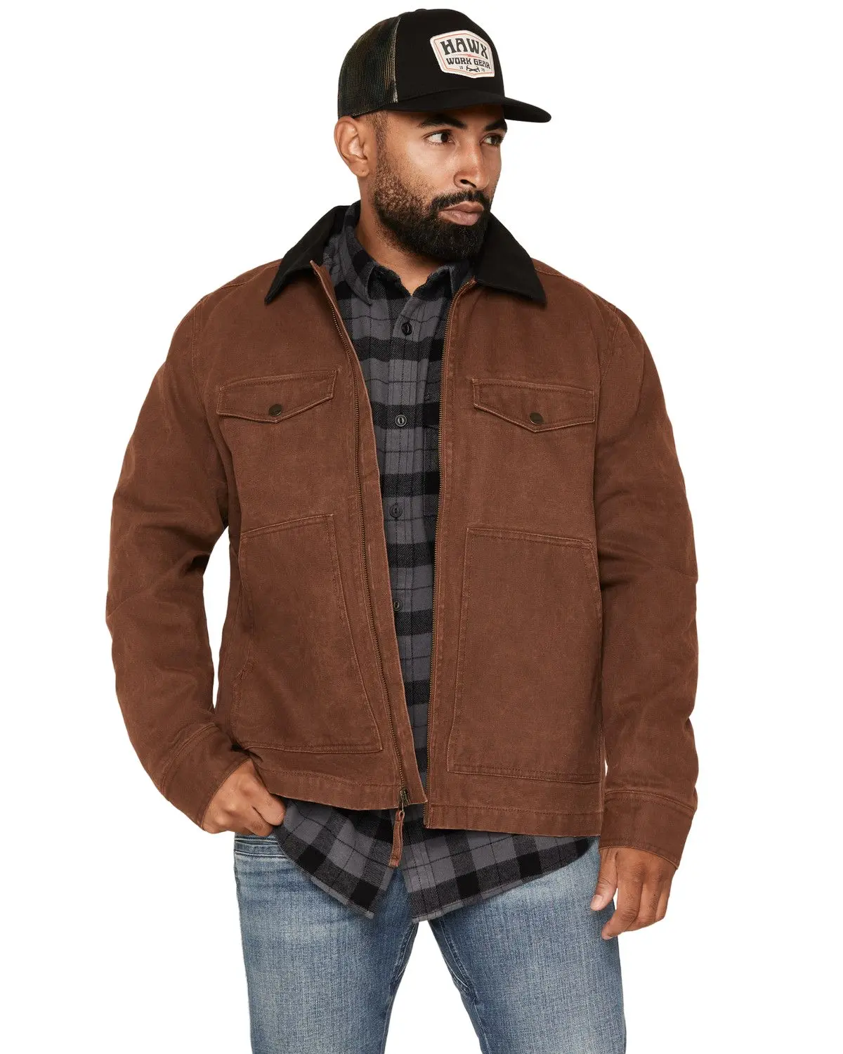 Hawx Men's Men'S Rex Flannel Lined Washed Duck Canvas Jacket - Hxfa26o13-Bn