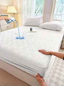 1PC 30cm Deep Fitted Sheet, Maze grid pattern Ultrasonic Stitching, Polyester Fabric, Waterproof Quilted,  Breathable,