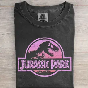 Jurassic Park Retro Neon Pink Logo Graphic T-Shirt, Jurassic Park Logo Shirt, Dinosaur T-Rex Shirt, Universal Studios Hollywood Trip Tee