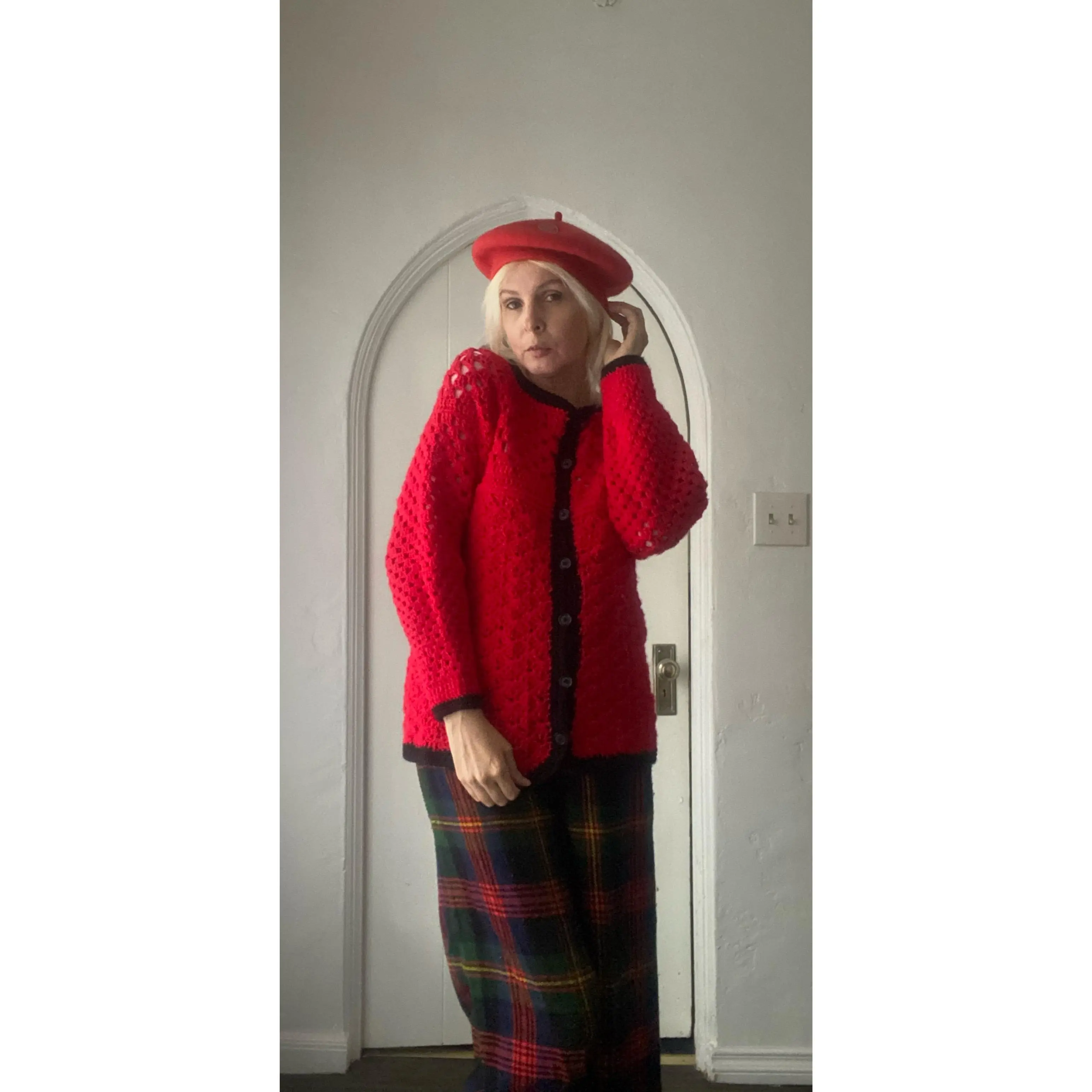 Handmade Crochet Red Cardigan Sweater