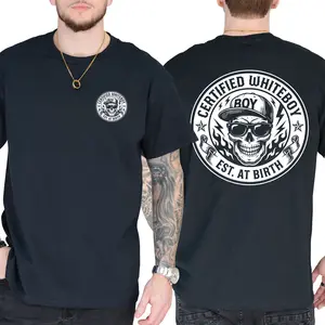 Certified Whiteboy Printed Men's T-shirt, Short Sleeve Printed Graphic Shirt, Daily Casual Cotton Menswear