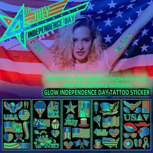 USA 250th Anniversary Independence Day Glow-in-the-Dark Flag Temporary Tattoo Stickers, Patriotic Face & Body Decals, Party Party Supplies for Independence Day Celebration