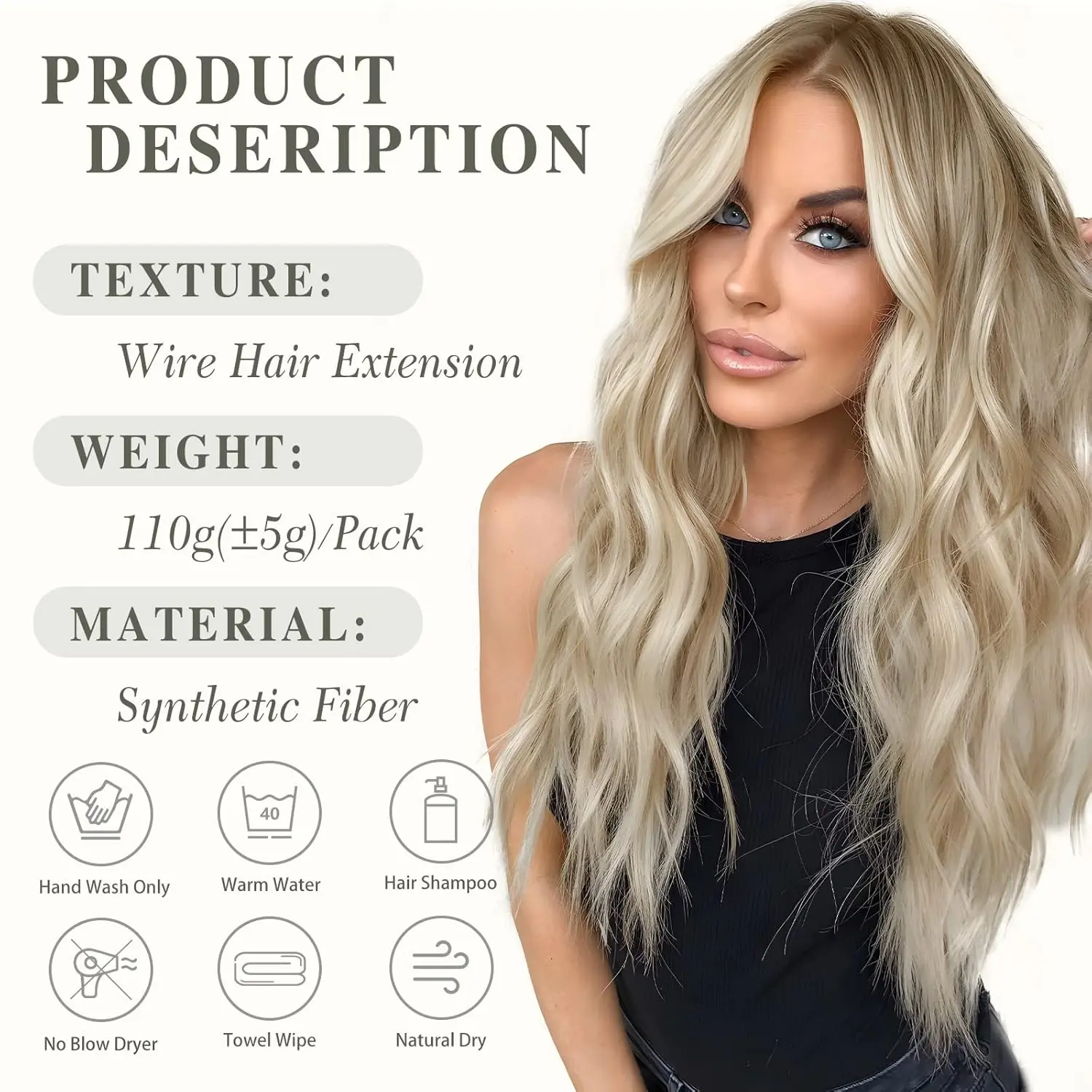 Invisible Wire Hair Extensions Adjustable Size 4 Secure Clips Long Wavy … Invisible Wire Hair Extensions with Transparent Wire  main image 3