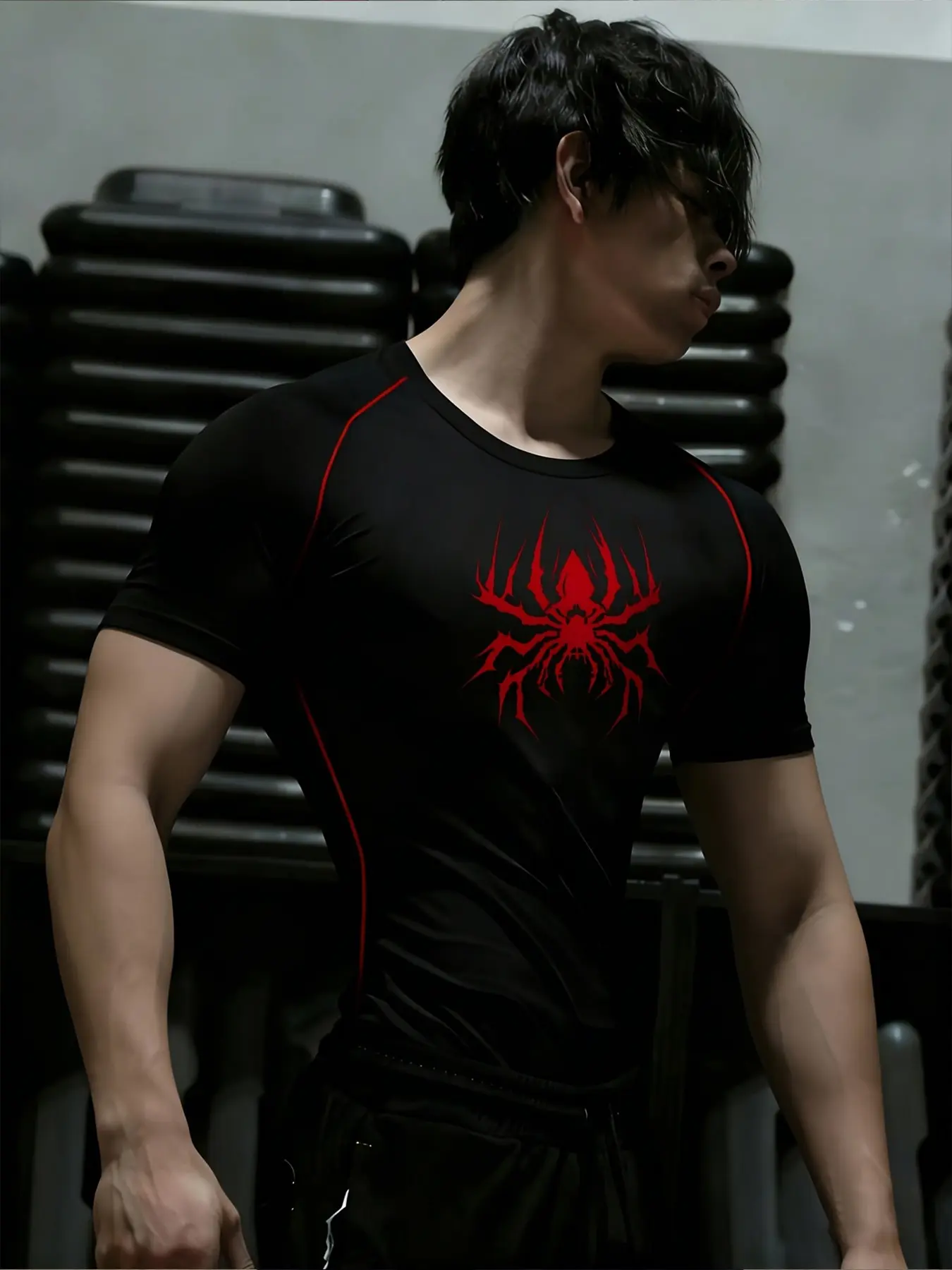 Men's Sporty Training Tight Print T-Shirt, Short Sleeve Round Neck, Fitness Workout Shirt, Gym Training Sportswear, Gym Running Daily Wear, Breathable Moisture-Wicking, Versatile Commute Top, Gym Tees, Activewear Tees